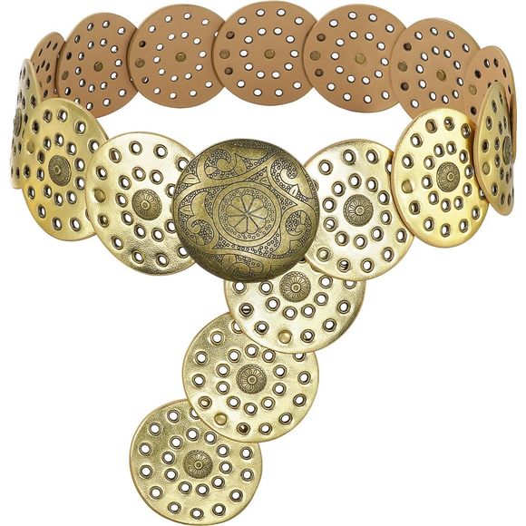 Wide Disc Belt For Women Vintage Hollow Boho Leather Belt Western Chunky Waist🤩